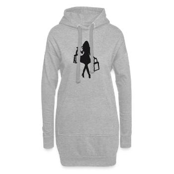 Shoppende Frau - Hoodie-Kleid - Grau meliert - Vorne