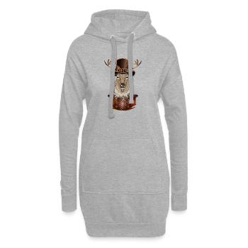 Cerf steampunk avec chapeau cylindre antique - Sweat-shirt à capuche long Femme - gris chiné - Devant