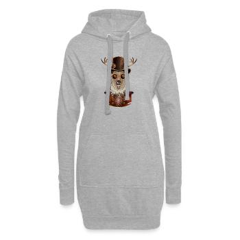 Cerf steampunk avec chapeau cylindrique et lunettes - Sweat-shirt à capuche long Femme - gris chiné - Devant