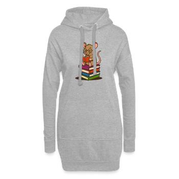 Leseratte mit Brille und Bücherstapel - Hoodie-Kleid - Grau meliert - Vorne