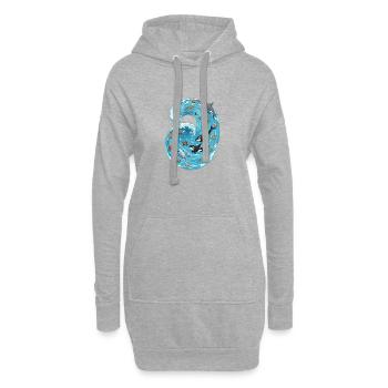 Meereswelle mit Meerestieren - Hoodie-Kleid - Grau meliert - Vorne