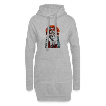 Zuckerschädel Königin Blumenkrone - Hoodie-Kleid - Grau meliert - Vorne