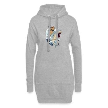 Capybara auf Hai - Hoodie-Kleid - Grau meliert - Vorne