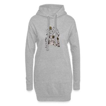 Schwarzweiß Blüten mit Goldmittelpunkt - Hoodie-Kleid - Grau meliert - Vorne