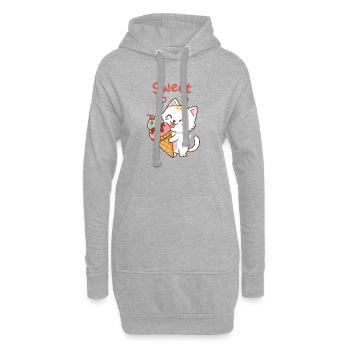 Kawaii Gourmet-Katze und Eiskegel - Hoodie-Kleid - Grau meliert - Vorne
