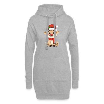 Süßes Rentier Weihnachten Cartoon Motiv - Hoodie-Kleid - Grau meliert - Vorne