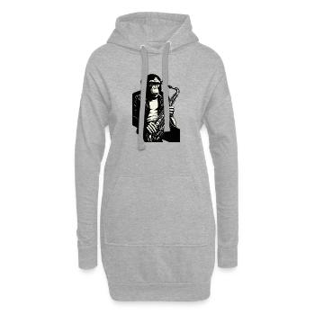 Monochromes Affen-Saxophon aus Leder - Hoodie-Kleid - Grau meliert - Vorne