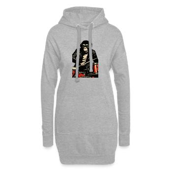 Schimpansen-Trommler in Lederjacke - Hoodie-Kleid - Grau meliert - Vorne