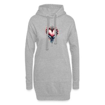Des mains bleues tiennent un cœur orné - Sweat-shirt à capuche long Femme - gris chiné - Devant