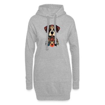 Ornament Hund Floral Muster verzierter Hundekopf - Hoodie-Kleid - Grau meliert - Vorne