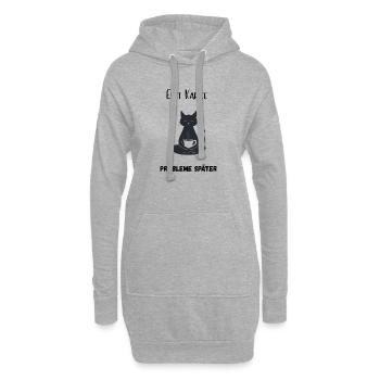Zen Katze mit Kaffeetasse - Hoodie-Kleid - Grau meliert - Vorne