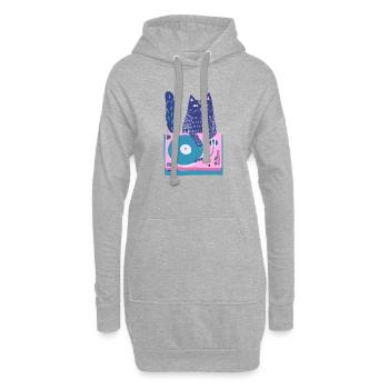 Purple Cat DJ auf dem Plattenspieler - Hoodie-Kleid - Grau meliert - Vorne