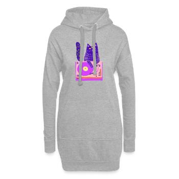 Neon-Katzen-DJ auf pinkem Plattenspieler - Hoodie-Kleid - Grau meliert - Vorne
