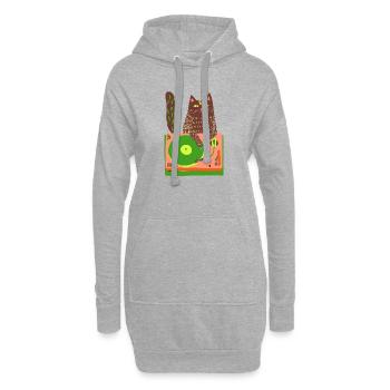 Katzen-DJ auf Neon-Plattenspieler - Hoodie-Kleid - Grau meliert - Vorne