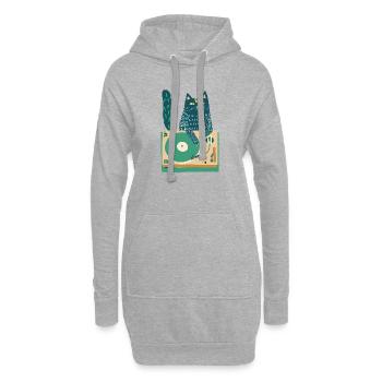 DJ chat sur platine - Sweat-shirt à capuche long Femme - gris chiné - Devant