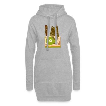 DJ chat sur platine - Sweat-shirt à capuche long Femme - gris chiné - Devant
