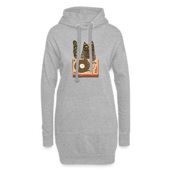 DJ chat sur platine vinyle - Sweat-shirt à capuche long Femme - gris chiné - Devant