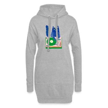 Blue Cat DJ auf Whimsical Plattenspieler - Hoodie-Kleid - Grau meliert - Vorne