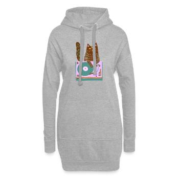 Katzen-DJ auf Retro-Plattenspieler - Hoodie-Kleid - Grau meliert - Vorne
