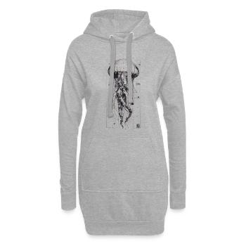Schwarz-Weiß Technok Qualle - Hoodie-Kleid - Grau meliert - Vorne
