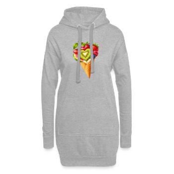 Illustration de cornet de glace aux fruits dans la gaufre - Sweat-shirt à capuche long Femme - gris chiné - Devant