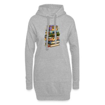 Bücherstapel mit Vögeln - Hoodie-Kleid - Grau meliert - Vorne