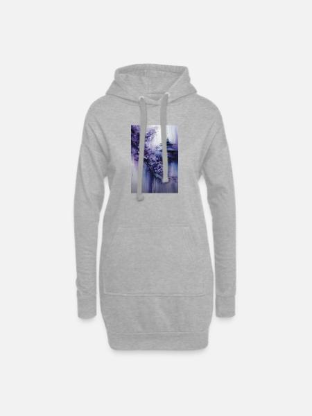 Lila Pagode und Blumen - Hoodie-Kleid - Grau meliert