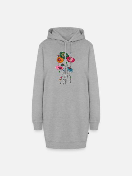 Bunte Blumen - Hoodie-Kleid - Grau meliert