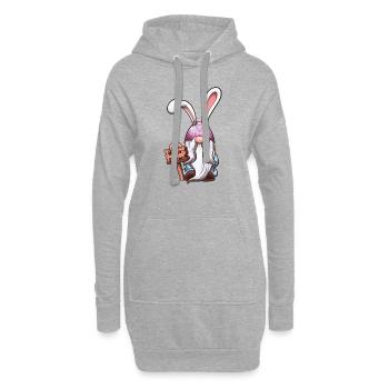 Osterzwerg mit Ostereiermütze mit Hasenohren - Hoodie-Kleid - Grau meliert - Vorne