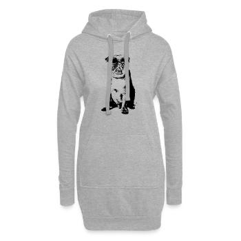 Mops mit Sonnenbrille - Hoodie-Kleid - Grau meliert - Vorne