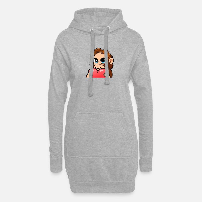 Affe mit Herz - Hoodie-Kleid - Grau meliert