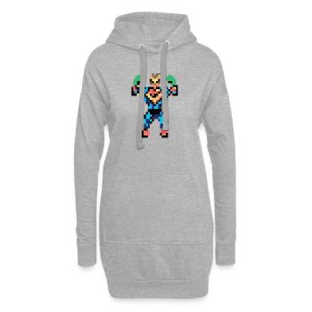 Pixel-Art-Superheld – Starker Mann, der Muskeln zeigt - Hoodie-Kleid - Grau meliert - Vorne