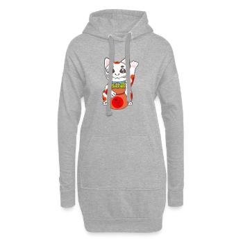 Maneki Neko, Glückskatze, japanese Bobtail Katze - Hoodie-Kleid - Grau meliert - Vorne
