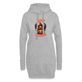Gruseliger Halloween-Eulenspuk im Kürbisschimmer - Hoodie-Kleid - Grau meliert - Vorne