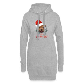 Tête de staffie rouge avec bonnet de père Noël - Sweat-shirt à capuche long Femme - gris chiné - Devant