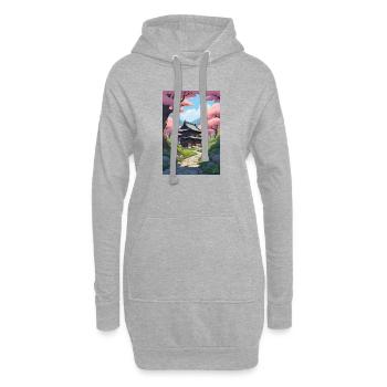 Temple japonais parmi les cerisiers en fleurs - Sweat-shirt à capuche long Femme - gris chiné - Devant