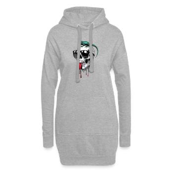 Chilliger Totenkopf mit Echse - Hoodie-Kleid - Grau meliert - Vorne