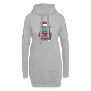 Nilpferd Weihnachten - Hoodie-Kleid - Grau meliert - Vorne
