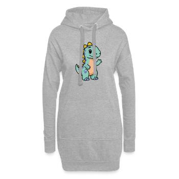 Kleiner Dino-Kuschel - Hoodie-Kleid - Grau meliert - Vorne