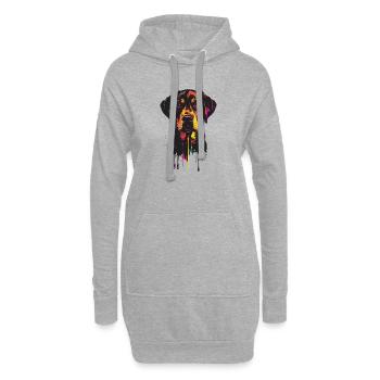 Buntes Hundeportrait Tropfen - Hoodie-Kleid - Grau meliert - Vorne