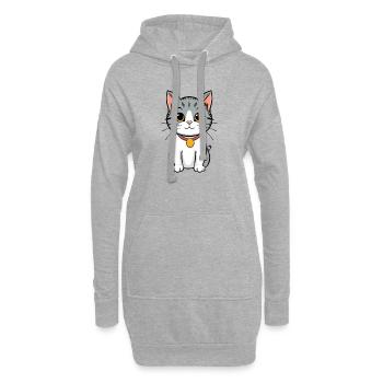 Kawaii Katze - Hoodie-Kleid - Grau meliert - Vorne