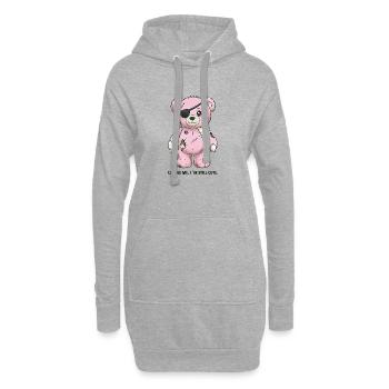 Ours en peluche rose patchwork avec cache-œil - Sweat-shirt à capuche long Femme - gris chiné - Devant
