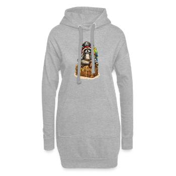 Pirate raton laveur sur un coffre au trésor - Sweat-shirt à capuche long Femme - gris chiné - Devant