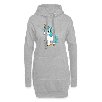 Türkises Einhorn mit leuchtender Mähne - Hoodie-Kleid - Grau meliert - Vorne