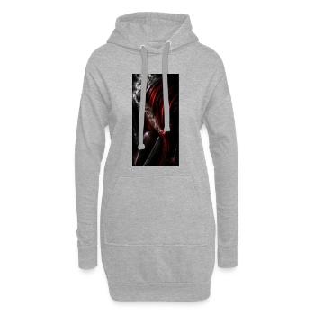 Dunkelrotes Haar und Rauch - Hoodie-Kleid - Grau meliert - Vorne