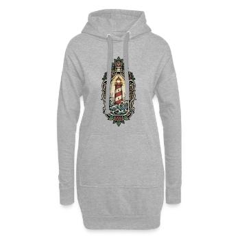 Phare Maritime Bouteille Tatouage Retro Mer - Sweat-shirt à capuche long Femme - gris chiné - Devant