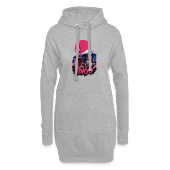Tokyo Neon-Skyline mit pinker Sonne - Hoodie-Kleid - Grau meliert - Vorne