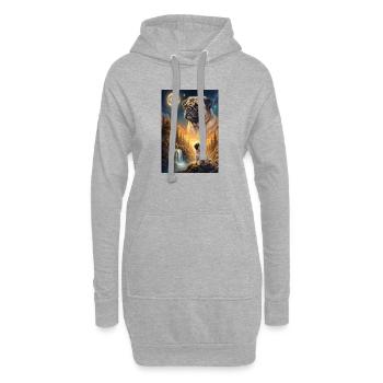 Hurlant à la Lune, chien meme Carlin - Sweat-shirt à capuche long Femme - gris chiné - Devant