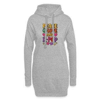 T-shirt rétro Peace Love K-Pop - Sweat-shirt à capuche long Femme - gris chiné - Devant
