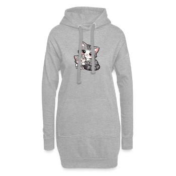 Maman chatte et son doux chaton se blottissent ensemble - Sweat-shirt à capuche long Femme - gris chiné - Devant